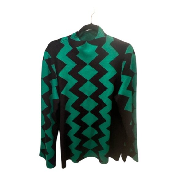 Black & Green Zigzag Knit Sweater - Size 1X - Picture 1 of 11